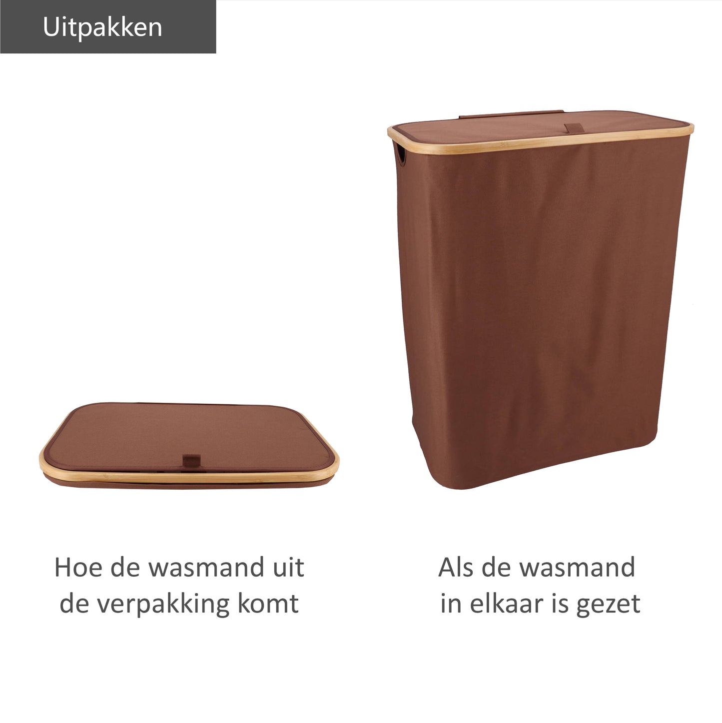 Wasmand Bamboe 3 vakken Bruin 160L