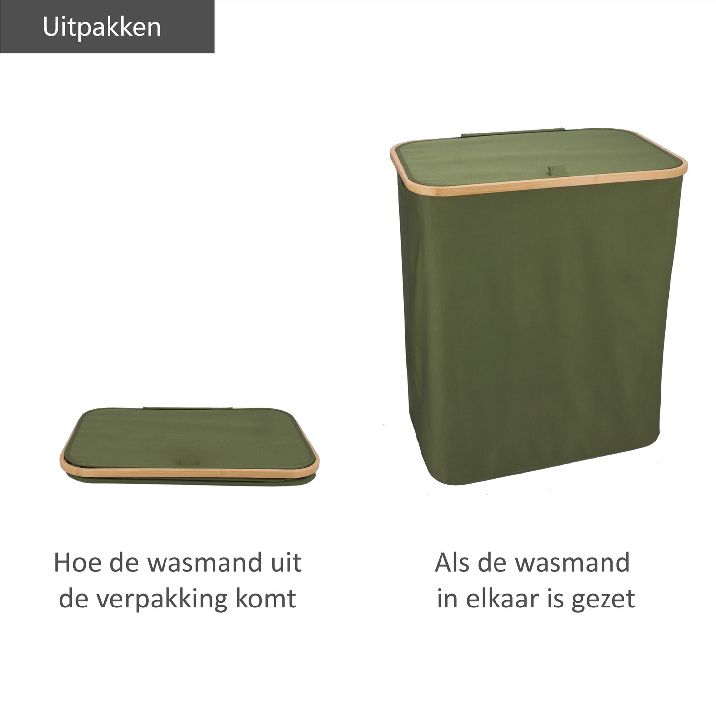Wasmand Bamboe 3 vakken  Olijfgroen 145L