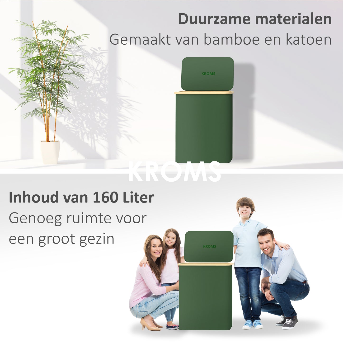 Wasmand Bamboe 3 vakken  Olijfgroen 160L