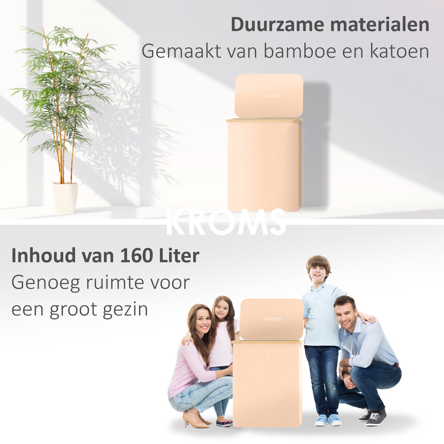 Wasmand Bamboe 3 vakken  Zand 160L