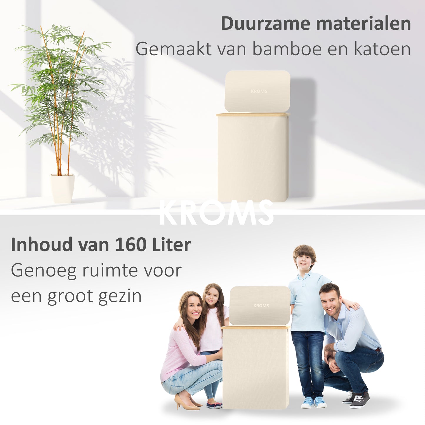 Wasmand Bamboe 3 vakken  Beige 160L
