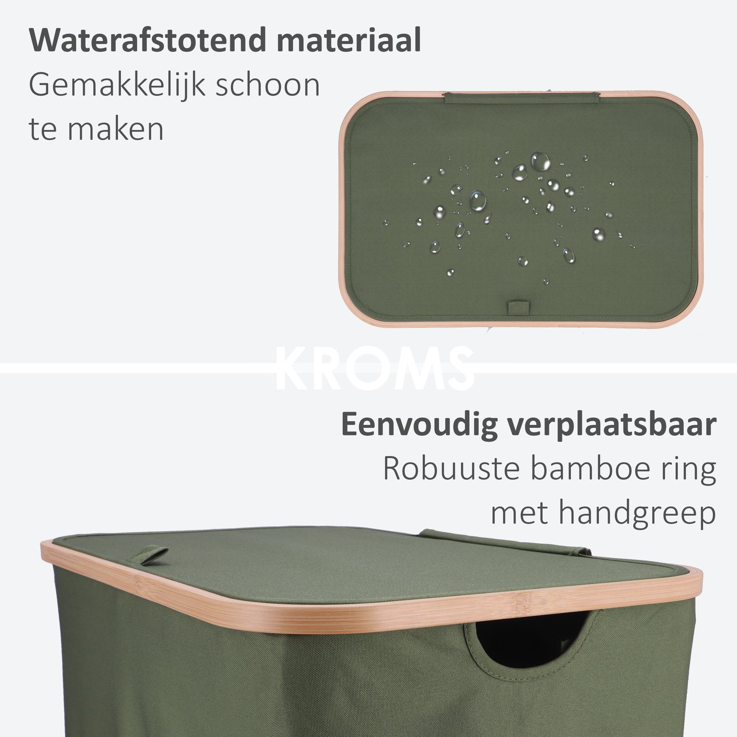 Wasmand Bamboe 3 vakken  Olijfgroen 160L