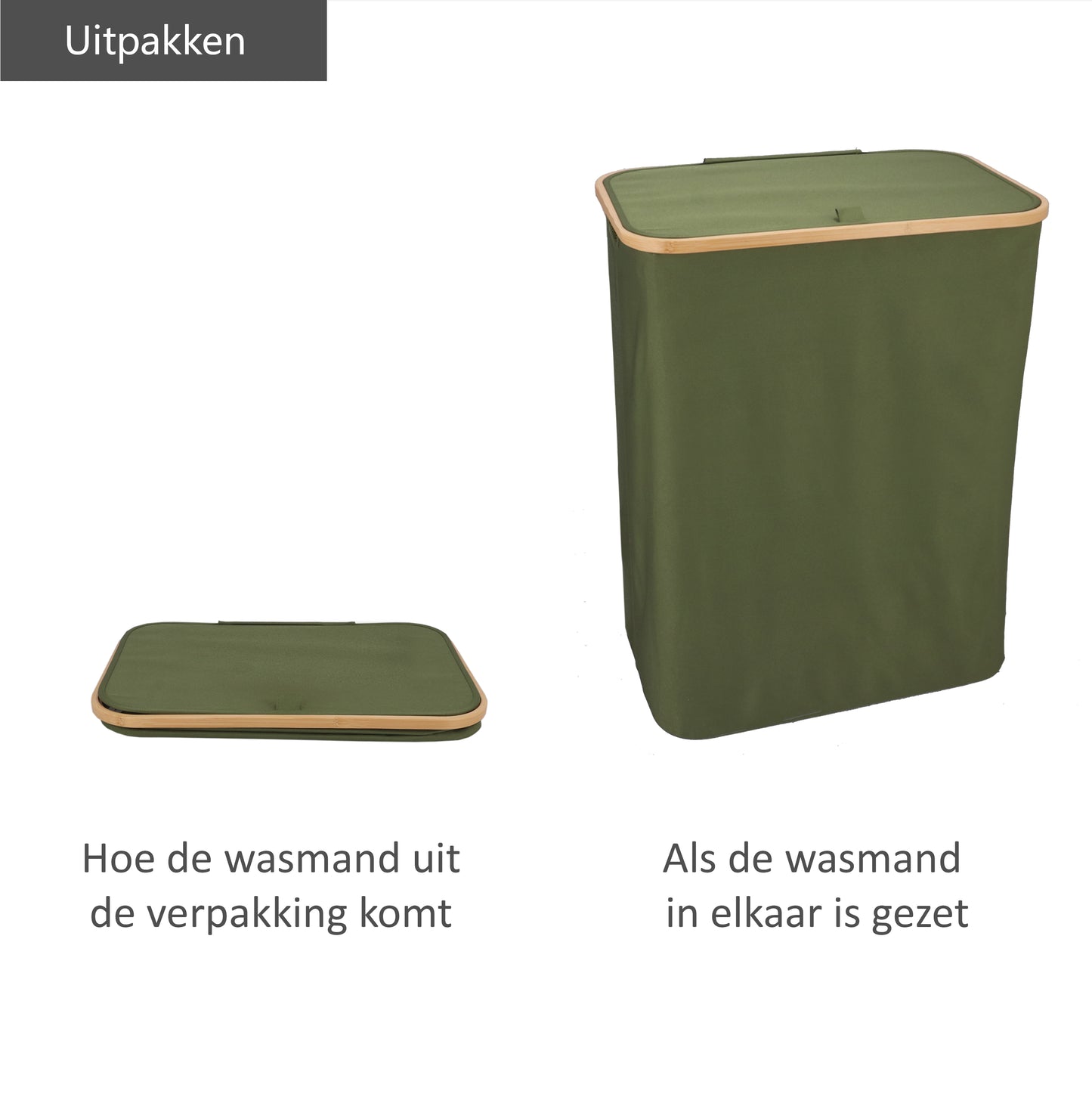 Wasmand Bamboe 3 vakken  Olijfgroen 160L
