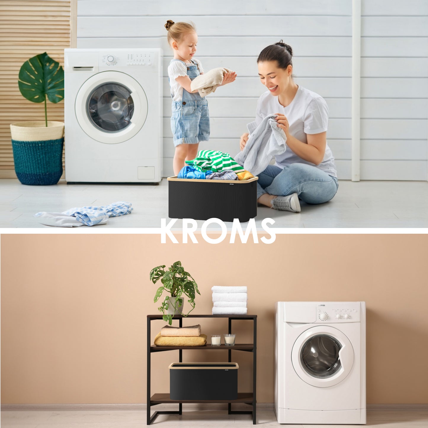 Wasmand opvouwbaar Zwart 45L