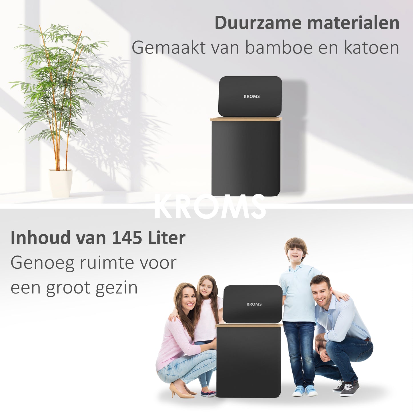 Wasmand Bamboe 3 vakken  Zwart 145L