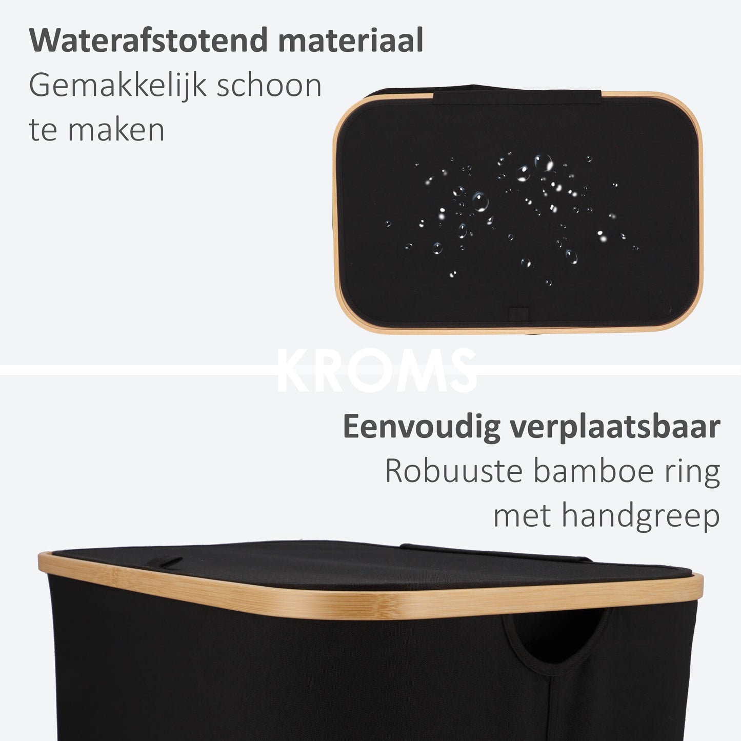 Wäschekorb Bambus 3 Fächer Schwarz 145L