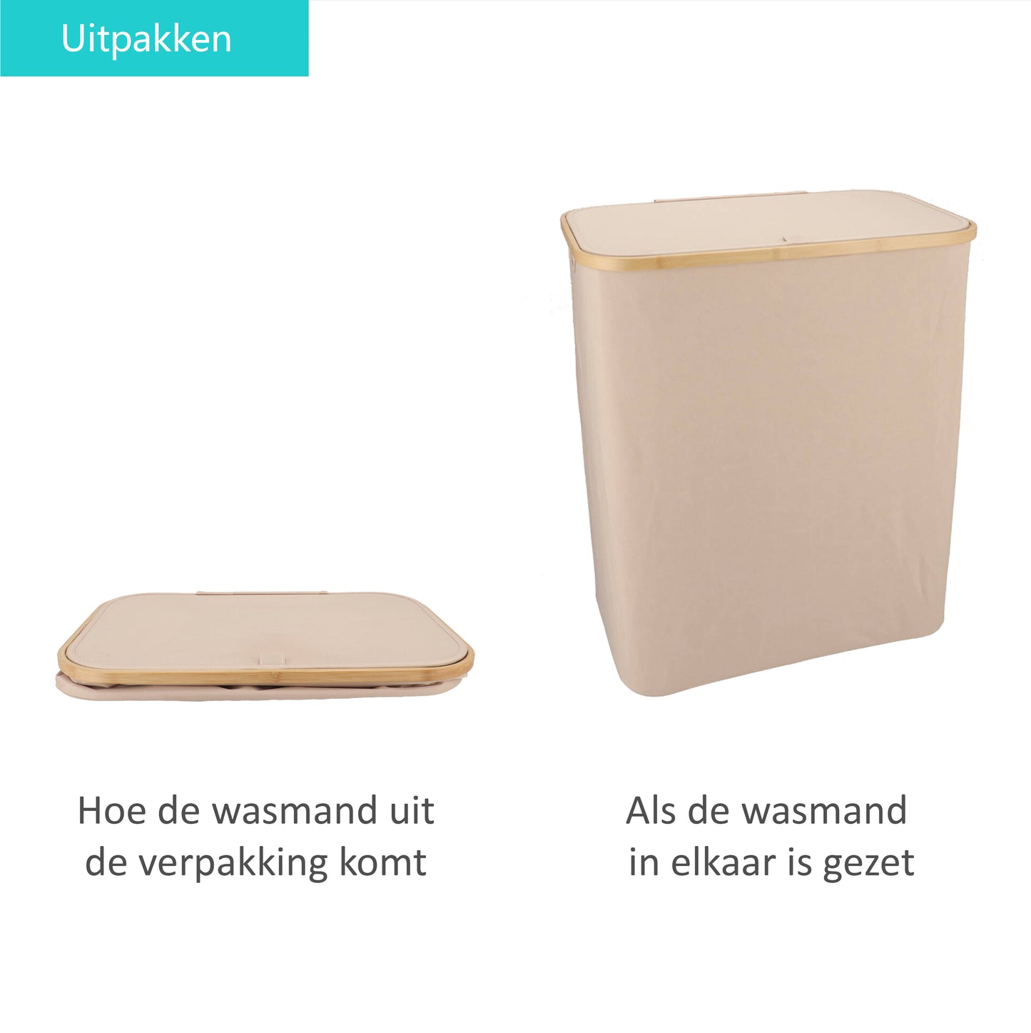 Wäschekorb Bambus 3 Fächer Sand 145L