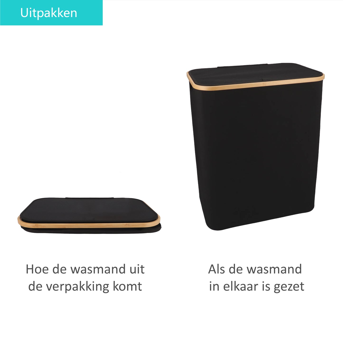 Wäschekorb Bambus 3 Fächer Schwarz 145L
