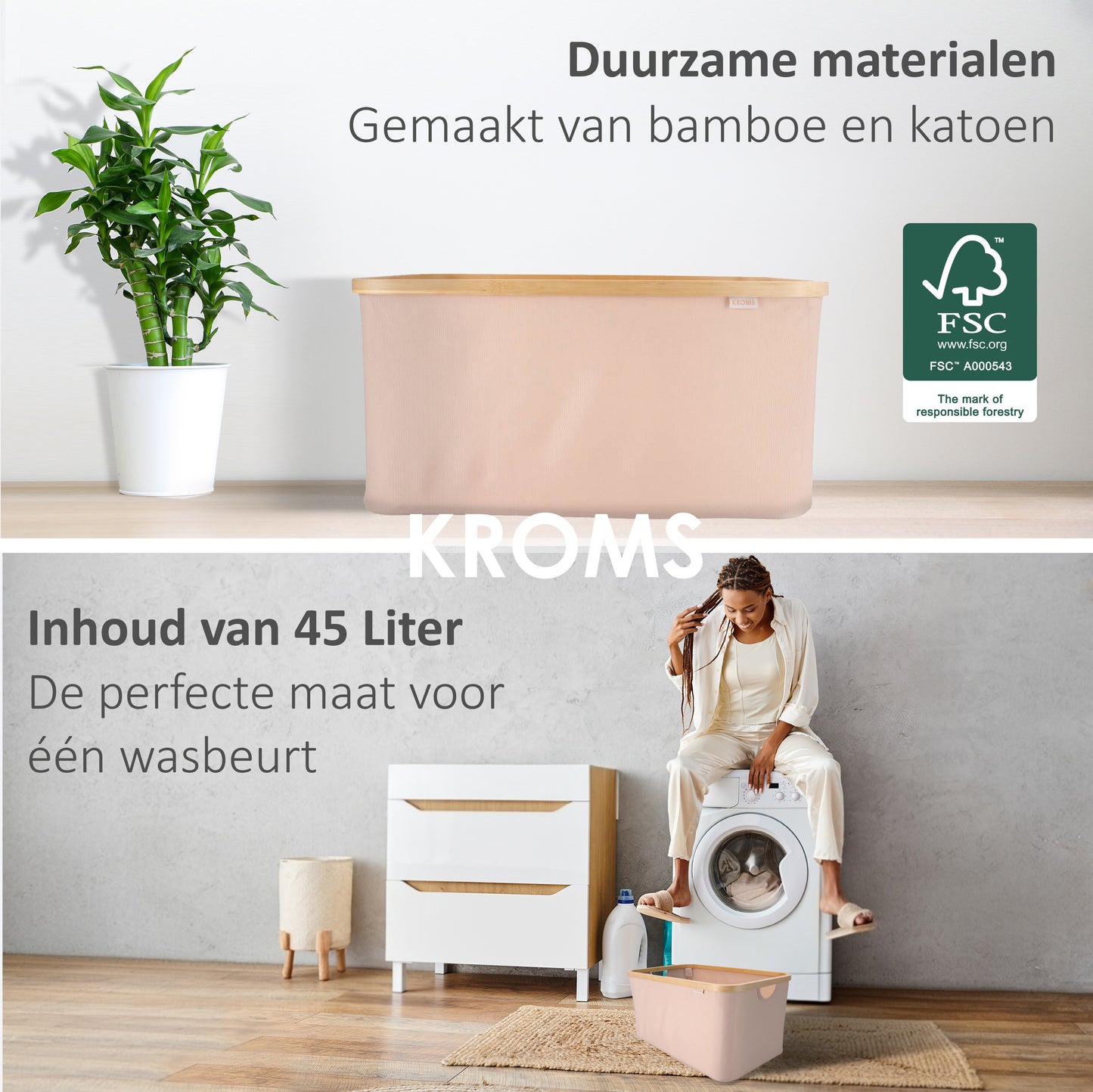 Wasmand opvouwbaar Zand 45L