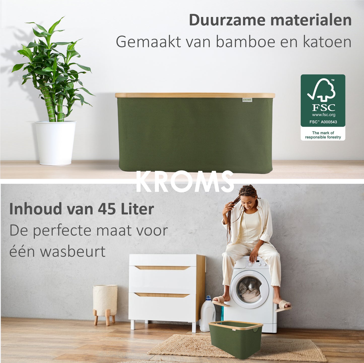 Panier à linge pliable vert olive 45 L