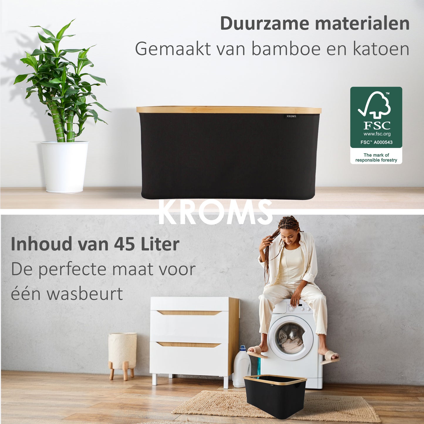 Wasmand opvouwbaar Zwart 45L