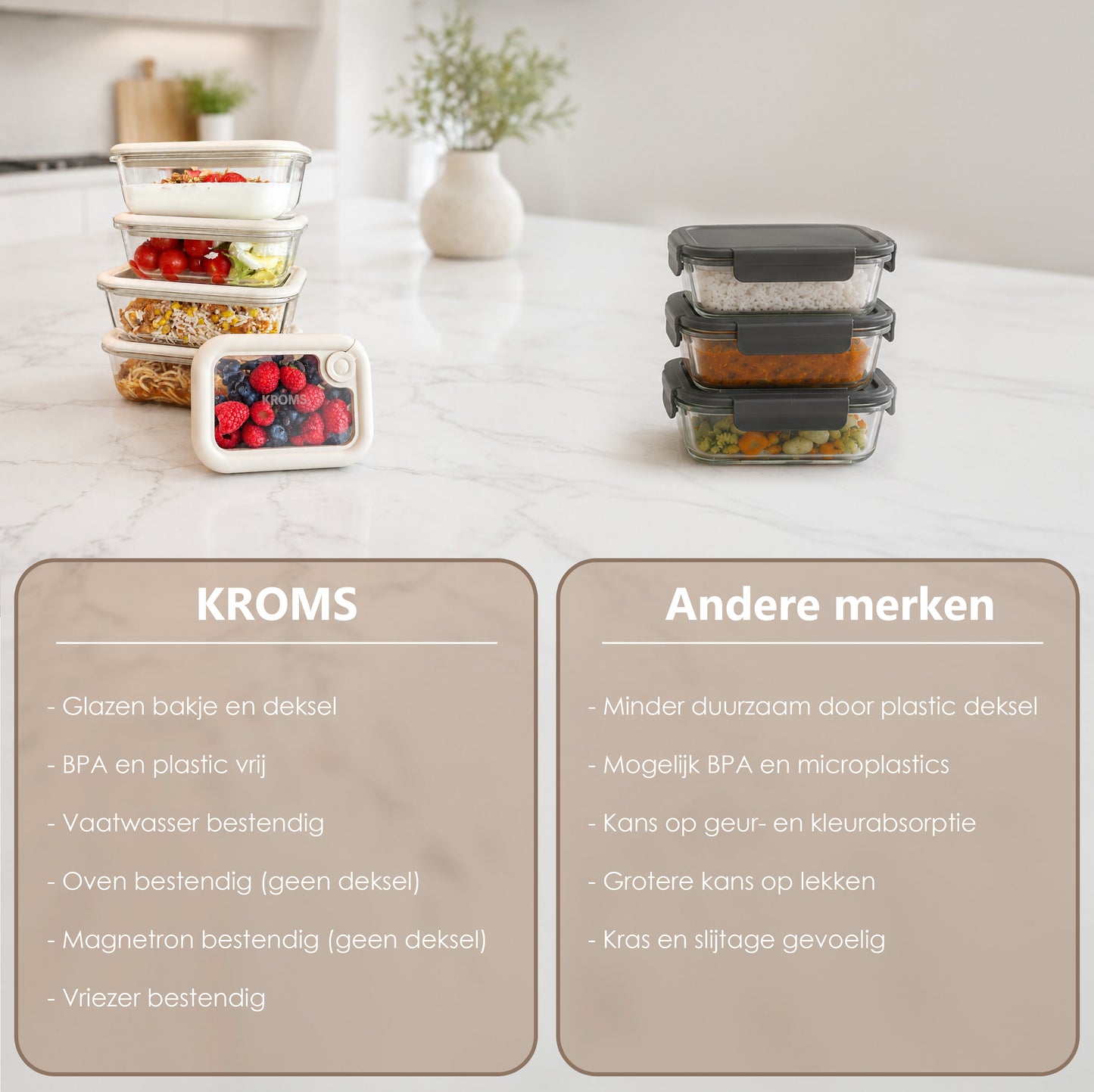 Glazen Voedsel containers 6 stuks