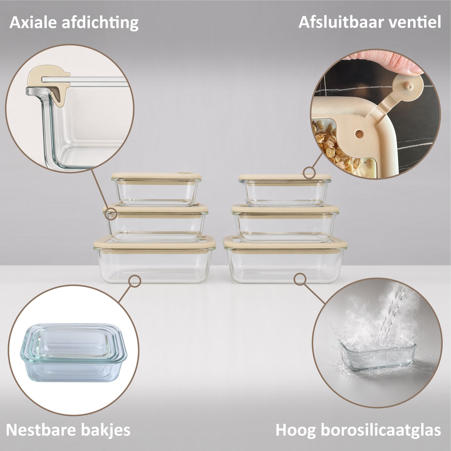 Glazen Voedsel containers 6 stuks