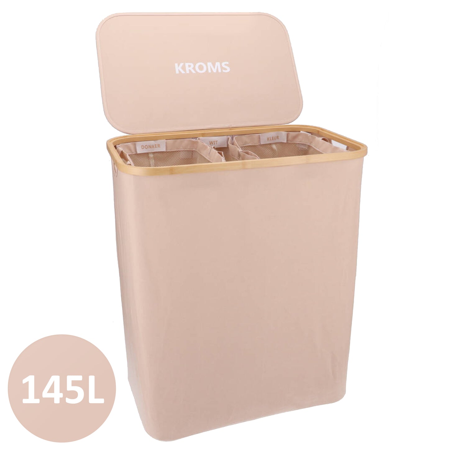 Wäschekorb Bambus 3 Fächer Sand 145L