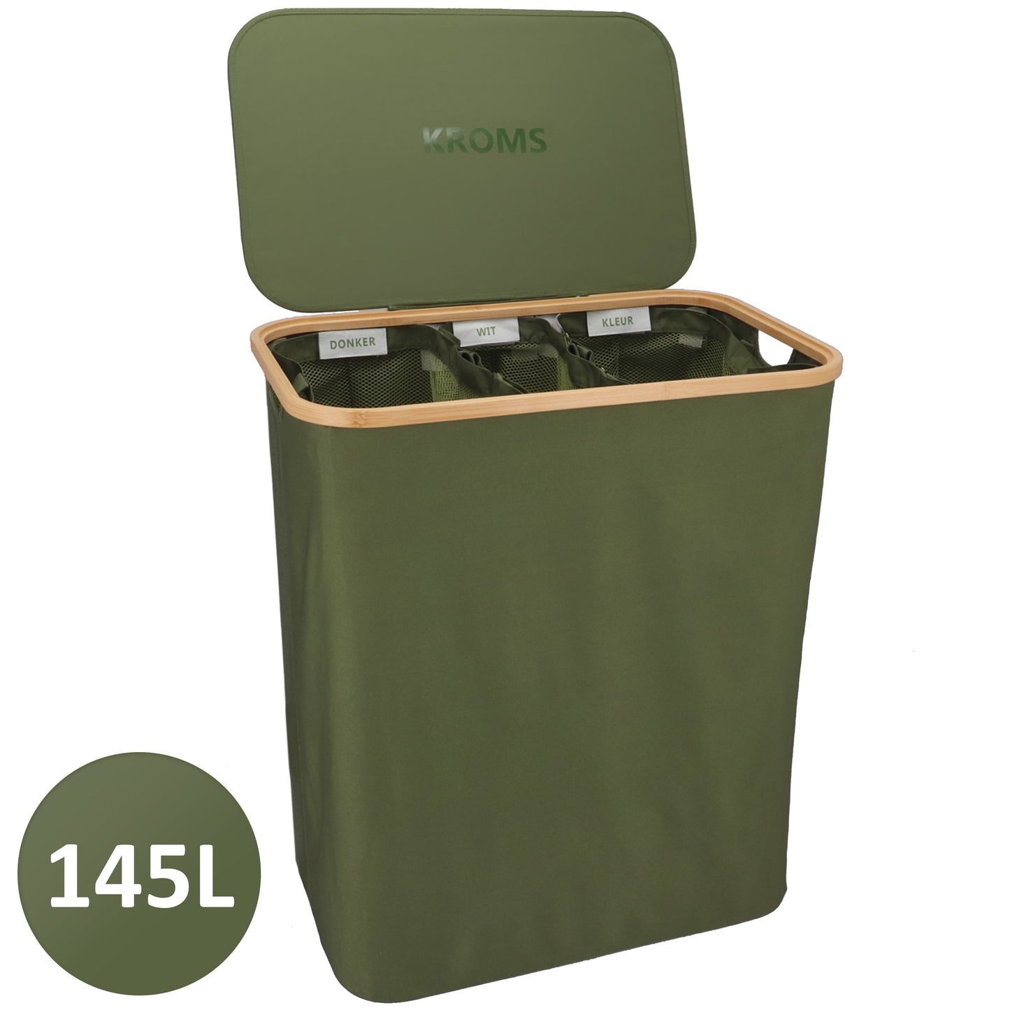 Wasmand Bamboe 3 vakken  Olijfgroen 145L