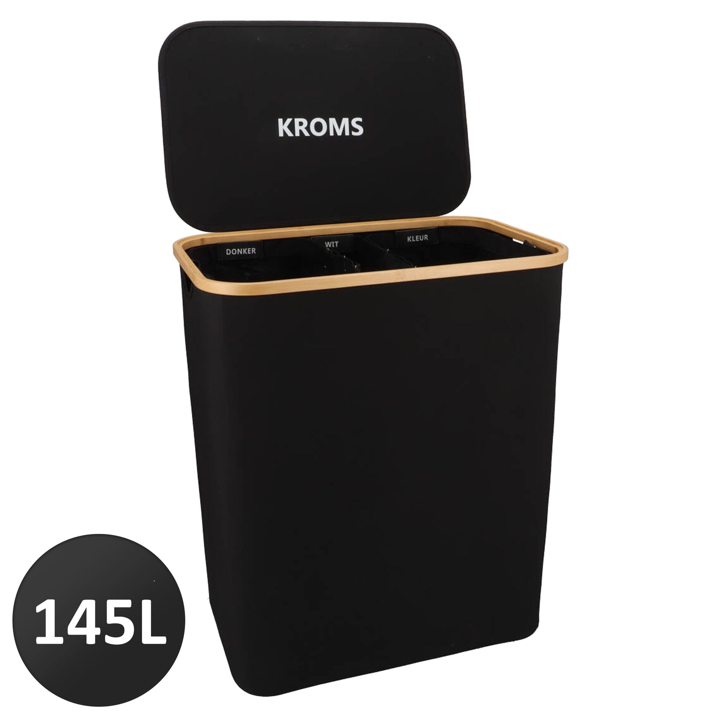 Wäschekorb Bambus 3 Fächer Schwarz 145L