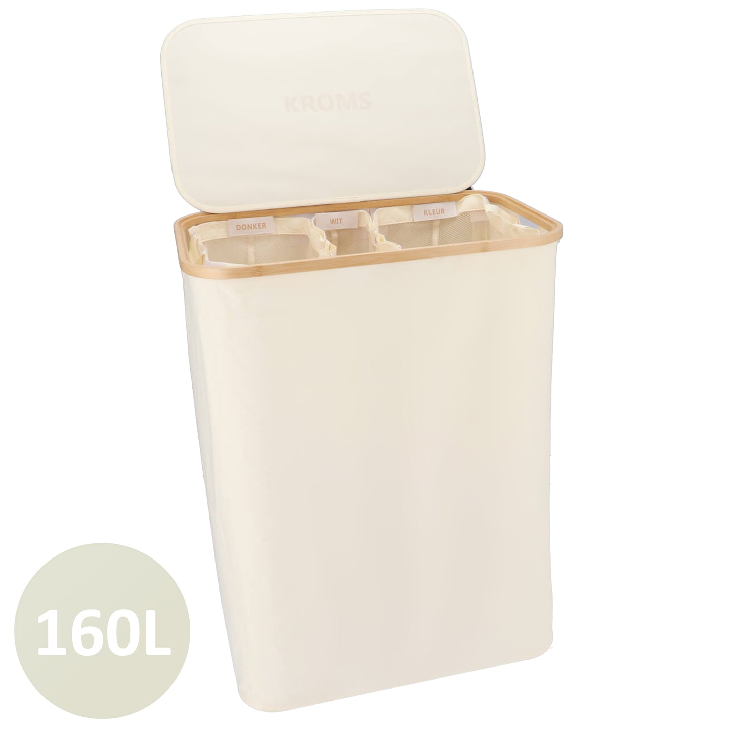 Panier à linge Bambou 3 compartiments Beige 145L