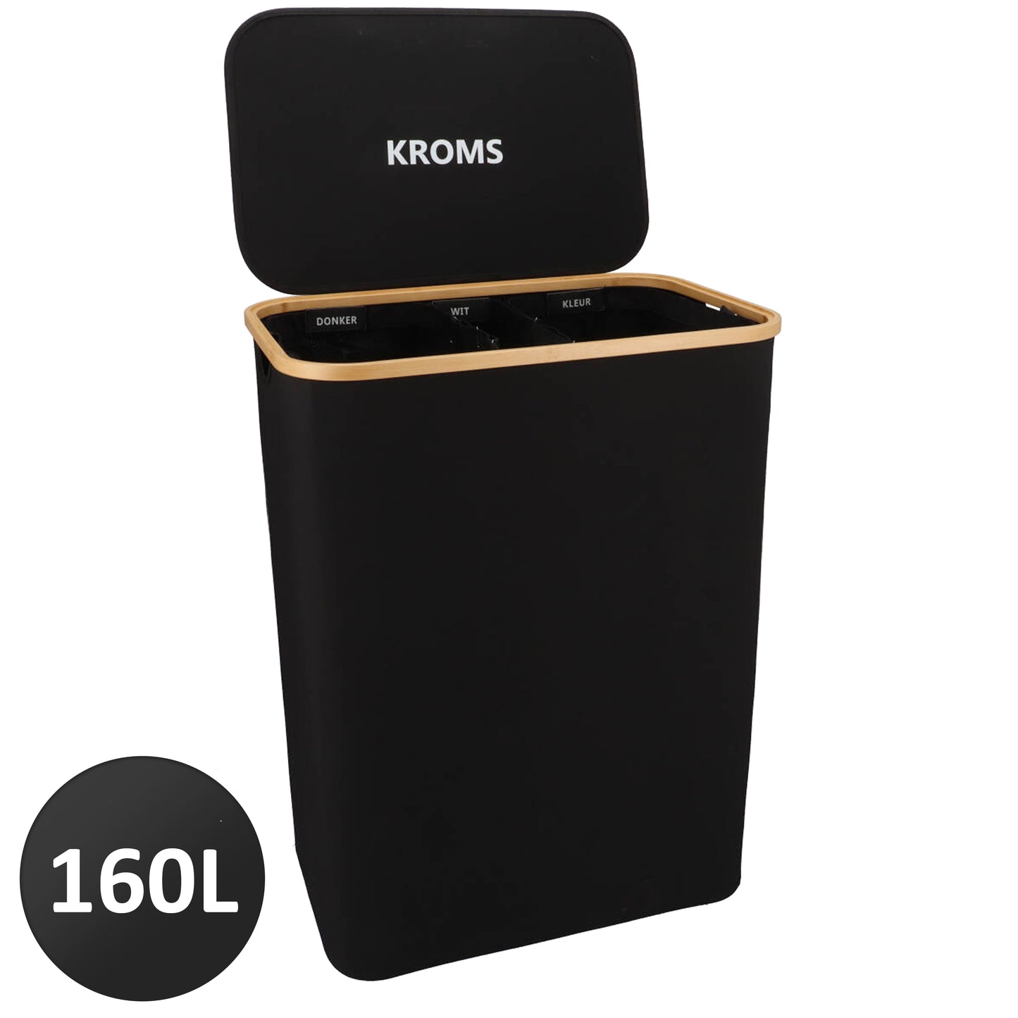 Panier à linge Bambou 3 compartiments Noir 145L