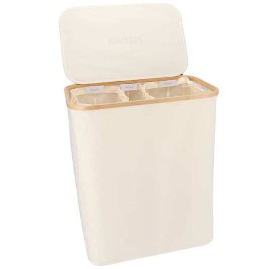 Wäschekorb Bambus 3 Fächer Beige 145L