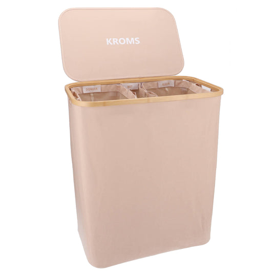 Wäschekorb Bambus 3 Fächer Sand 145L