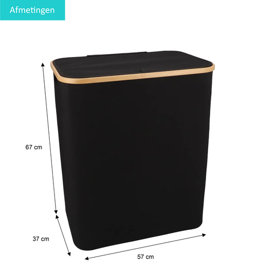 Wäschekorb Bambus 3 Fächer Schwarz 145L