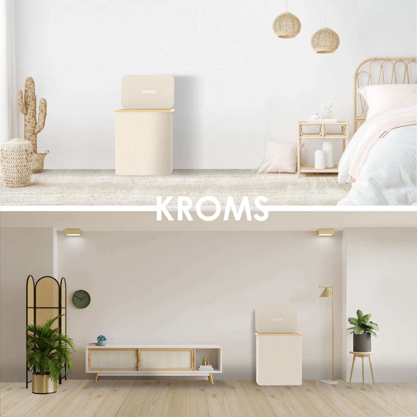 Wasmand Bamboe 3 vakken  Beige 145L